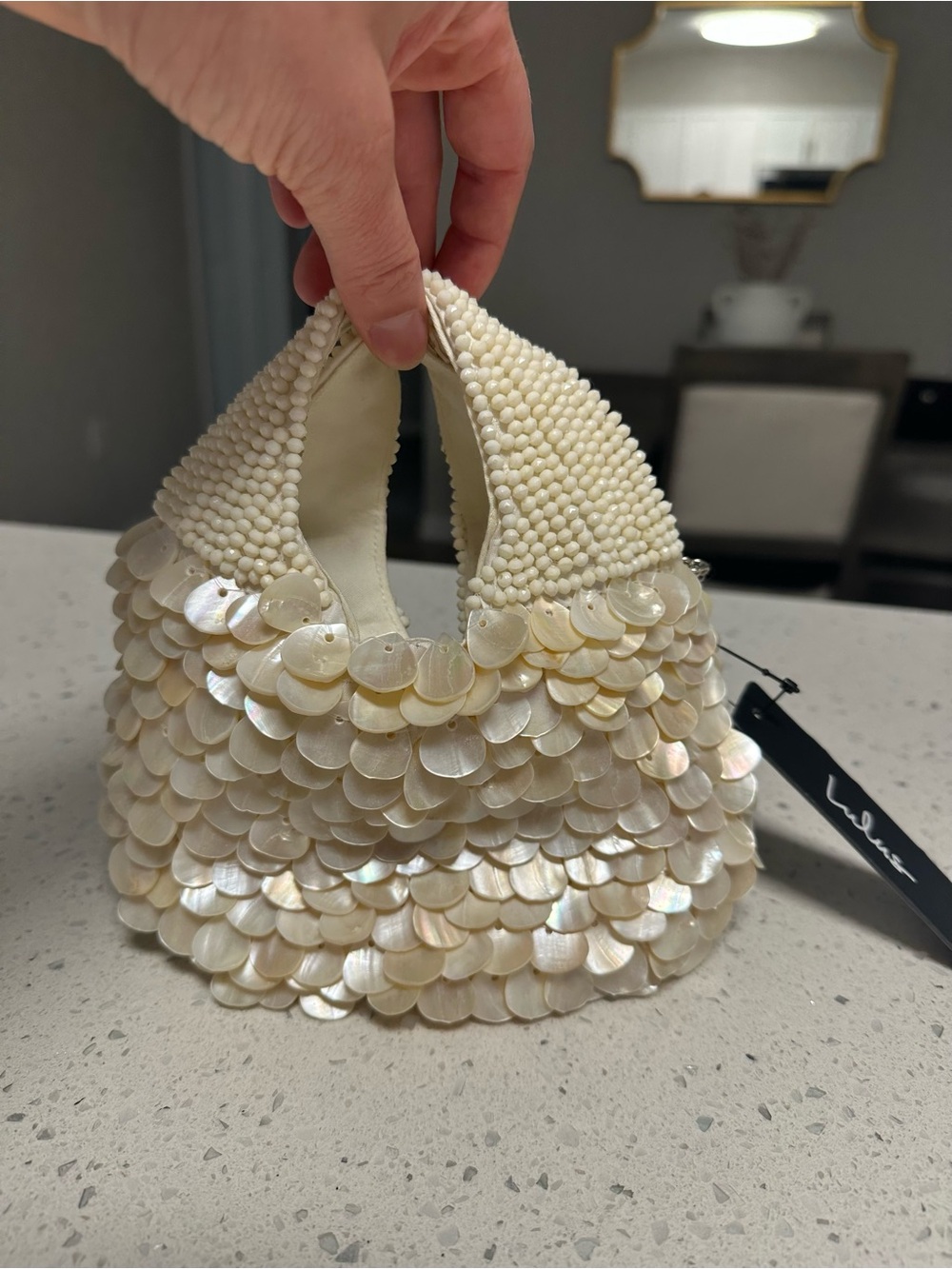 Lulus Alaiza Cream Beaded Shell Handbag NEW